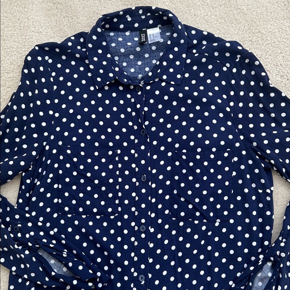 H&M Divided Navy Polka Dot Blouse | Size 10 - Picture 3 of 6